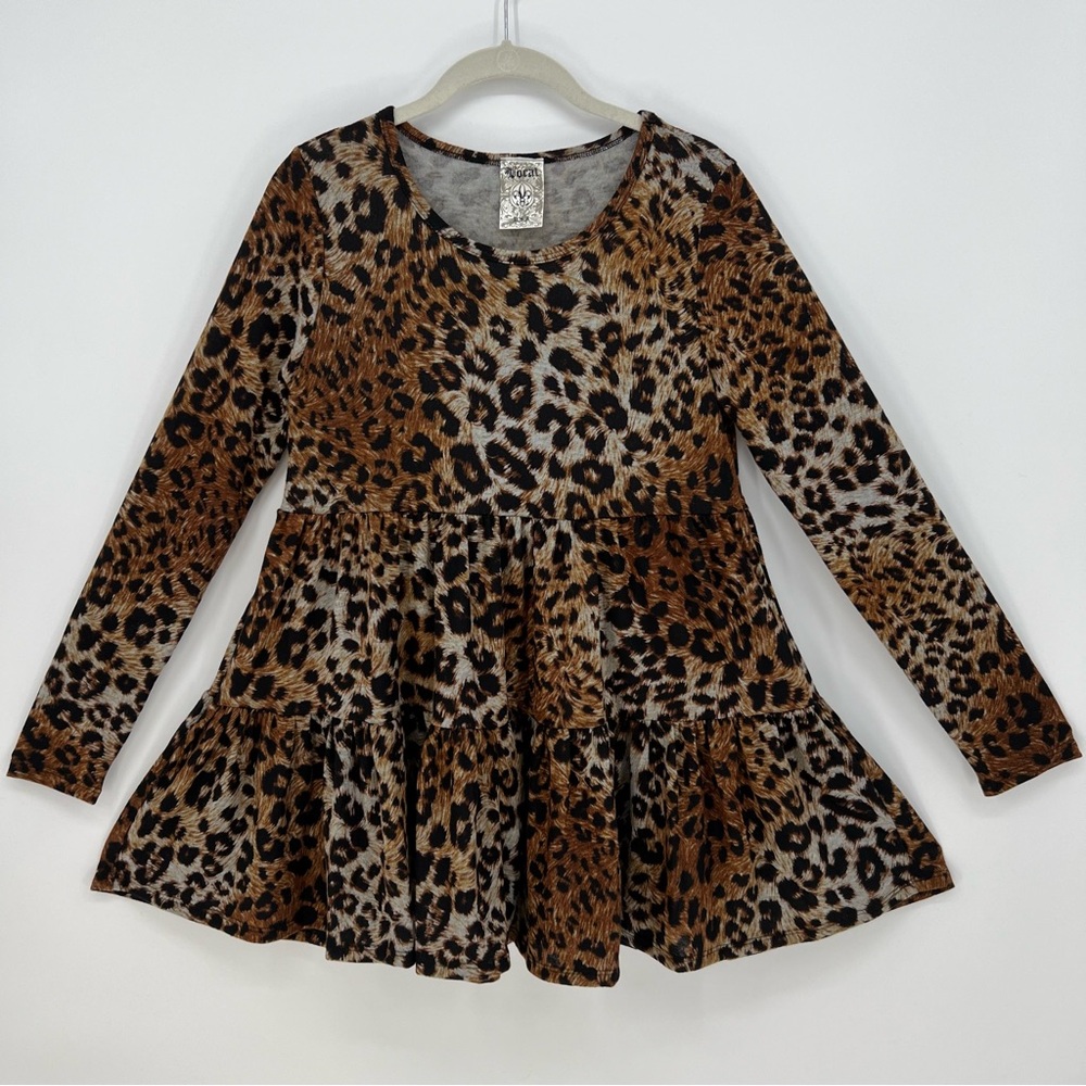 Vocal Top Womens Small Leopard Cheetah Print Long Sleeve Layered Ruffles NEW